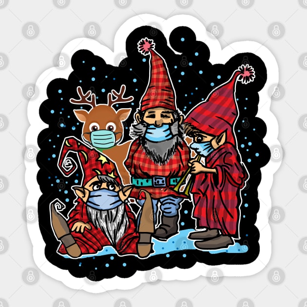 Cute Christmas Gnomes & Reindeer in Masks Sticker by ArtedPool